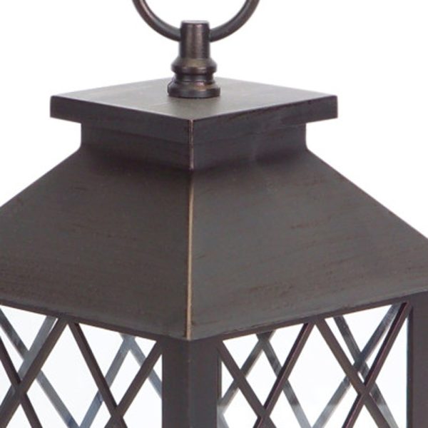 Set of Three Dark Brown Glass and Plastic Ornate Floor Lantern Candle Holders With Candles - Image 3