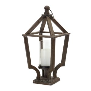 20" Brown Flameless Floor Hurricane Candle Holder