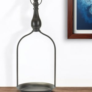 22" Black Iron Tabletop Dish Candle Holder