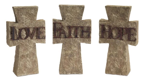 Set Of Three 11" Gray Resin Cross Figurine - Image 2