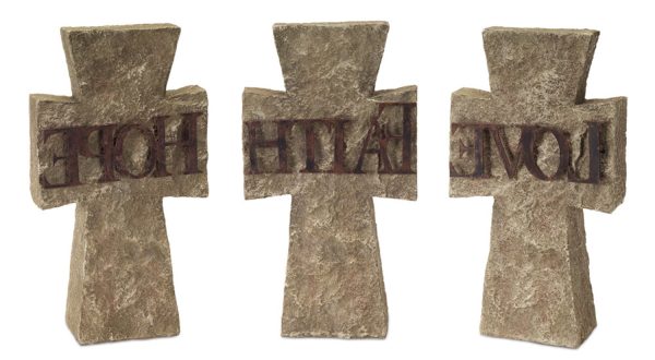 Set Of Three 11" Gray Resin Cross Figurine - Image 3