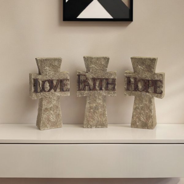 Set Of Three 11" Gray Resin Cross Figurine