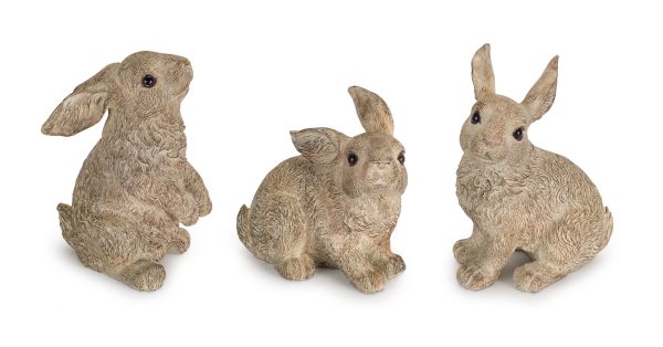Set Of Three 7" Stone Polyresin Rabbit Figurine - Image 3