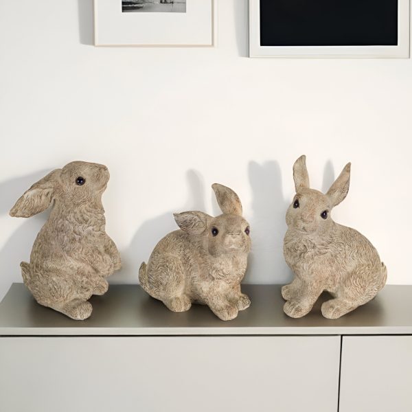 Set Of Three 7" Stone Polyresin Rabbit Figurine - Image 2
