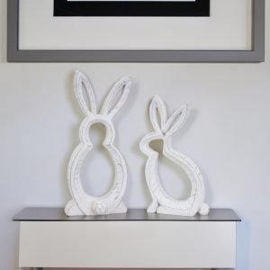 Set of Two White Distressed Rabbit Silhouette Tabletop Sculptures