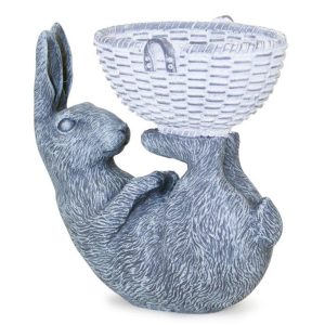 7" Gray and White Polyresin Rabbit Figurine