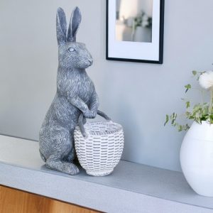 11" Gray and White Polyresin Rabbit Figurine