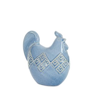 Set Of Two 8" Blue Ceramic Rooster Bird Figurine