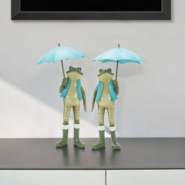 Set Of Two 11" Blue and Green Resin Frog Figurine - Image 2