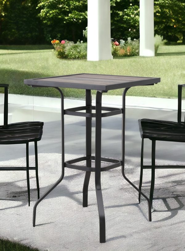 25" Brown and Black Square Metal Outdoor Bistro Table - Image 2