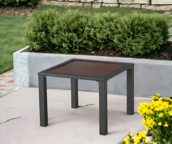 21" Brown and Black Square Metal Outdoor Side Table - Image 2