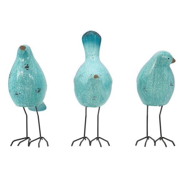 Set of Three Robins Egg Blue Polyresin and Metal Bird Sculptures - Image 2