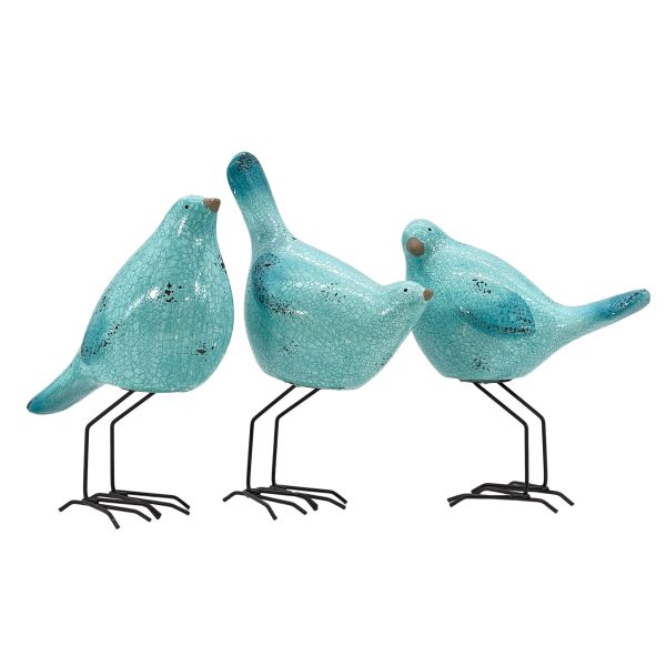 Set of Three Robins Egg Blue Polyresin and Metal Bird Sculptures - Image 3