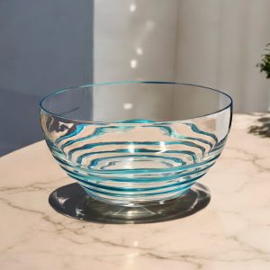 10" Clear and Blue Swirl Acrylic Round Salad Bowl