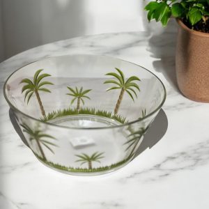 10" Clear and Green Palm Tree Acrylic Round Salad Bowl