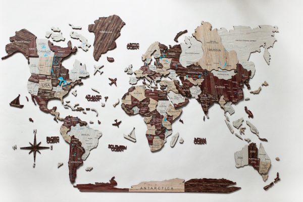 47" X 79" Brown and Beige Wood World Map Hanging Dimensional Sculpture - Image 2