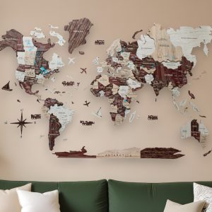 47" X 79" Brown and Beige Wood World Map Hanging Dimensional Sculpture