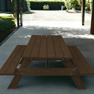 94" Dark Brown Solid Wood Outdoor Picnic Table