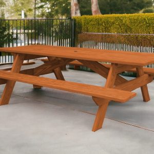 94" Cedar Chest Solid Wood Outdoor Picnic Table with Umbrella Hole