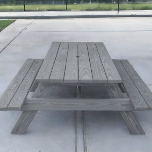 94" Gray Solid Wood Outdoor Picnic Table with Umbrella Hole