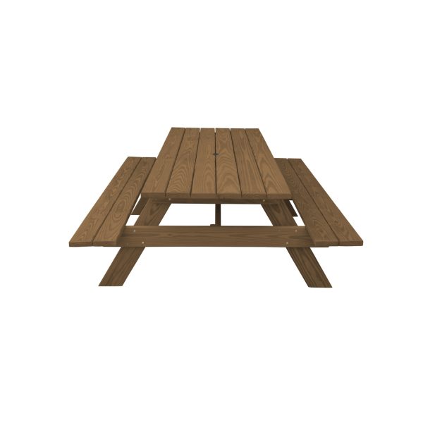 94" Wood Brown Solid Wood Outdoor Picnic Table with Umbrella Hole - Image 2