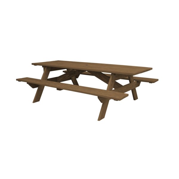 94" Wood Brown Solid Wood Outdoor Picnic Table with Umbrella Hole - Image 3