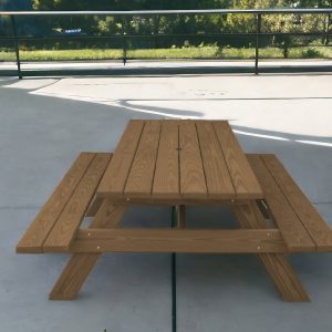 94" Wood Brown Solid Wood Outdoor Picnic Table with Umbrella Hole