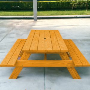 94" Natural Solid Wood Outdoor Picnic Table with Umbrella Hole