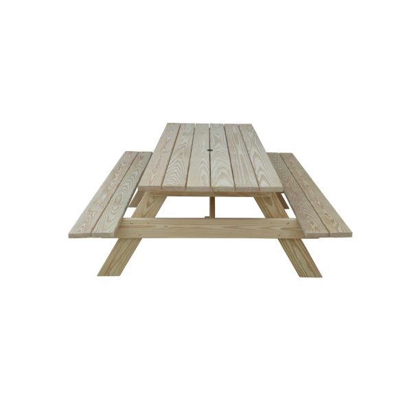 94" Beige Solid Wood Outdoor Picnic Table with Umbrella Hole - Image 2