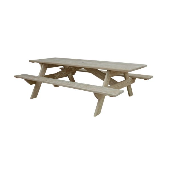 94" Beige Solid Wood Outdoor Picnic Table with Umbrella Hole - Image 3