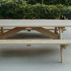 94" Natural Solid Wood Outdoor Picnic Table