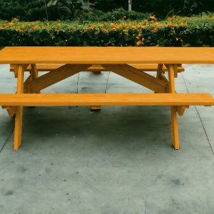 94" Natural Solid Wood Outdoor Picnic Table