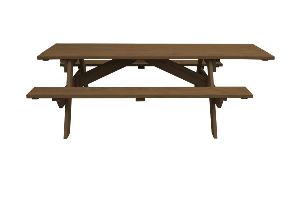 94" Wood Brown Solid Wood Outdoor Picnic Table - Image 2