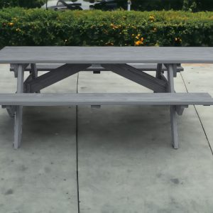 94" Gray Solid Wood Outdoor Picnic Table