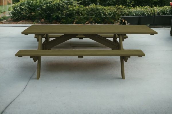 94" Green Solid Wood Outdoor Picnic Table