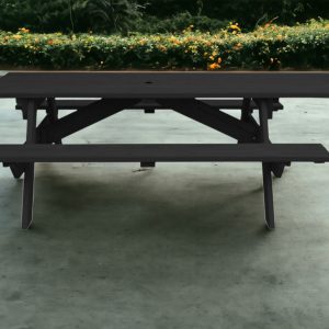 94" Charcoal Solid Wood Outdoor Picnic Table with Umbrella Hole