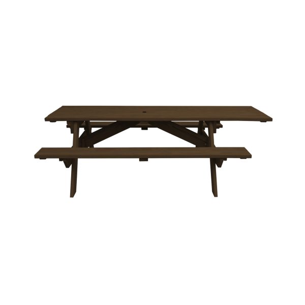 94" Dark Brown Solid Wood Outdoor Picnic Table with Umbrella Hole - Image 2