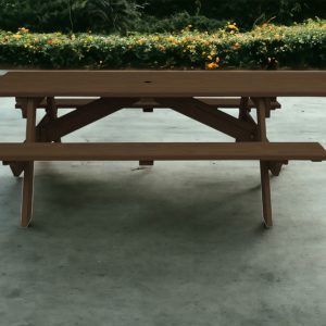 94" Dark Brown Solid Wood Outdoor Picnic Table with Umbrella Hole