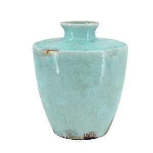 12" Aqua Terracotta Crackle Glaze Round Table Vase