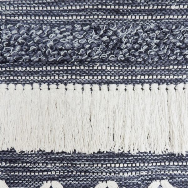 26" X 51" Denim Blue and White Geometric Cotton Macrame Hanging Tapestry Wall Decor - Image 3