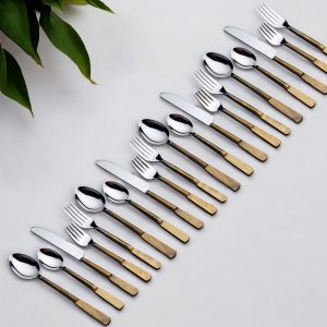 Matte Gold Stainless Steel Twenty Piece Hand Forged Flatware Set