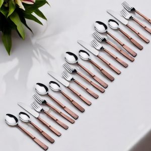 Matte Copper Stainless Steel Twenty Piece Hand Forged Flatware Set