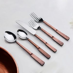 Matte Copper Stainless Steel Five Piece Hand Forged Place Setting