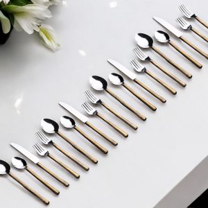 Matte Gold Stainless Steel Twenty Piece Hand Forged Flatware Set