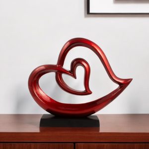 12" Red and Black Aluminum Hearts Tabletop Sculpture