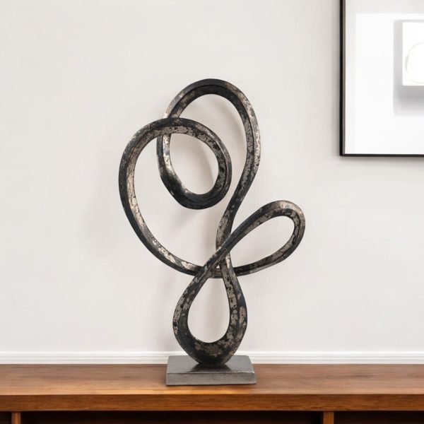 20" Black and Silver Rustic Aluminum Modern Abstract Tabletop Sculpture