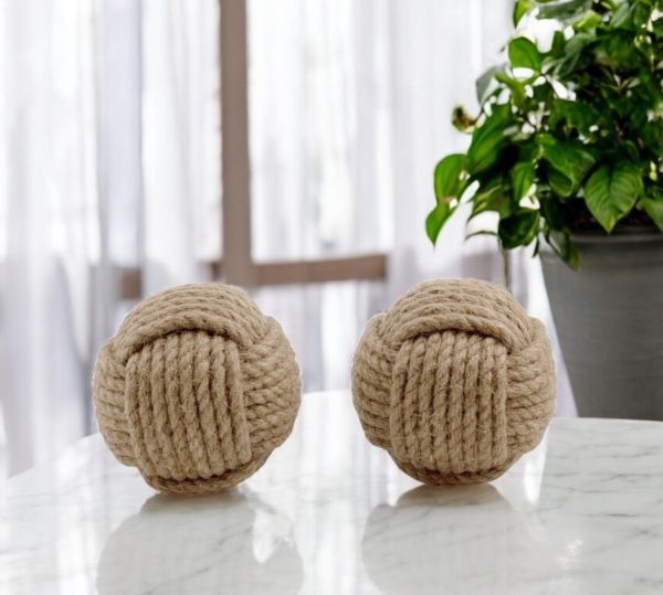 Set of Two Natural Jute Decorative Orb Tabletop Sculptures - Image 2