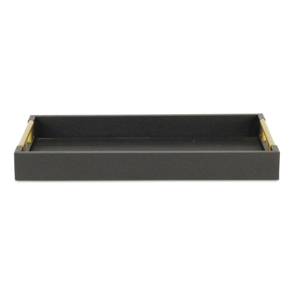 16" Black Wood Faux Shagreen Serving Tray With Handles - Image 2