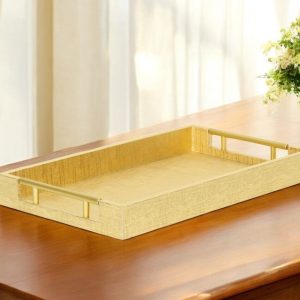 16" Gold Wood Geometric Serving Tray With Handles