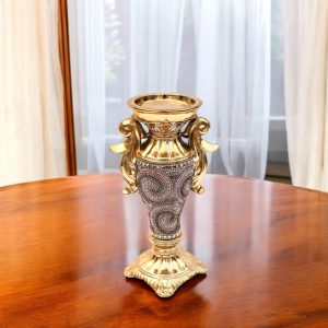 10" Gold Geometric Amphora Ceramic Table Vase With Faux Crystal Embellishments